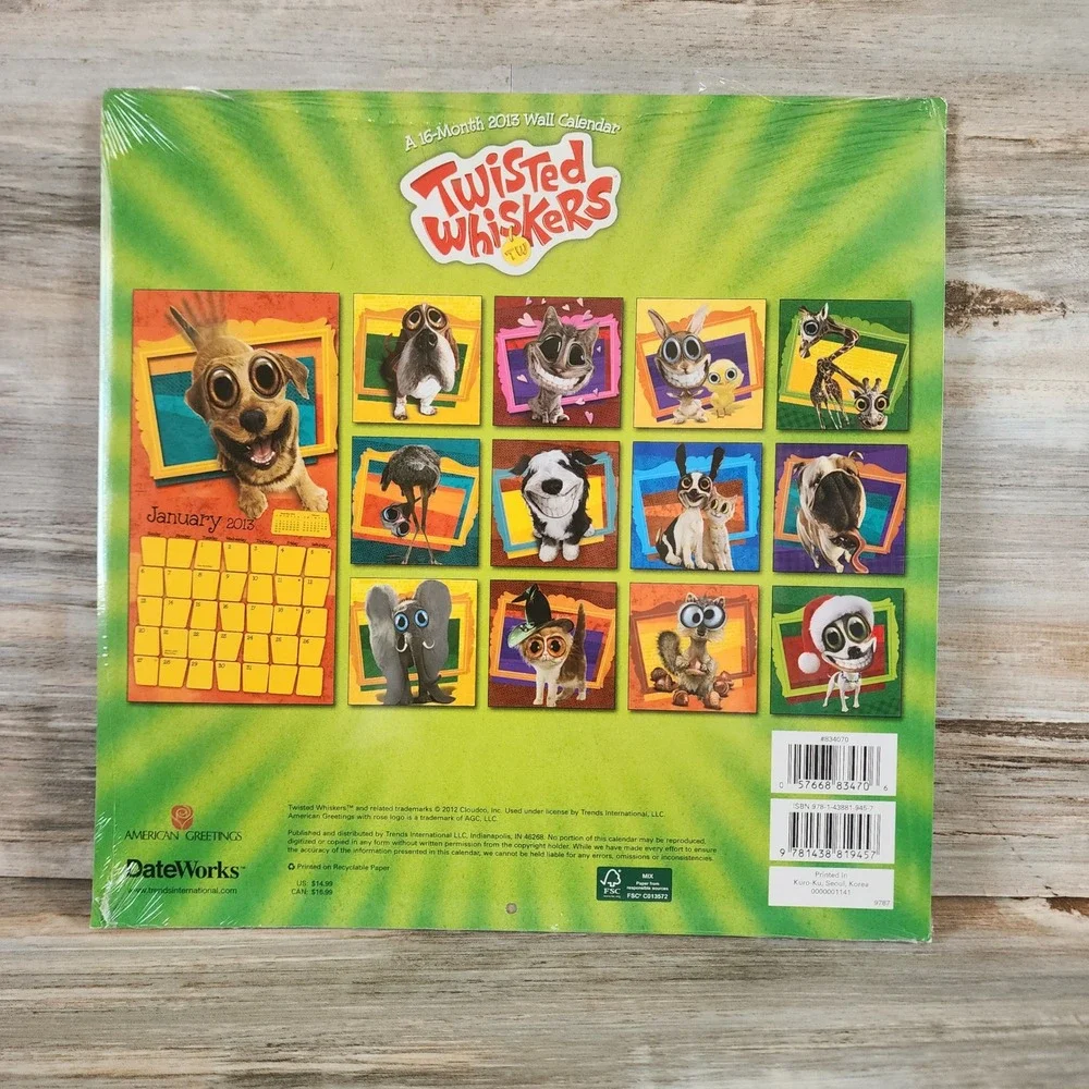 Twisted Whiskers 2013 Wall Calendar 16 Month American Greetings DateWorks New